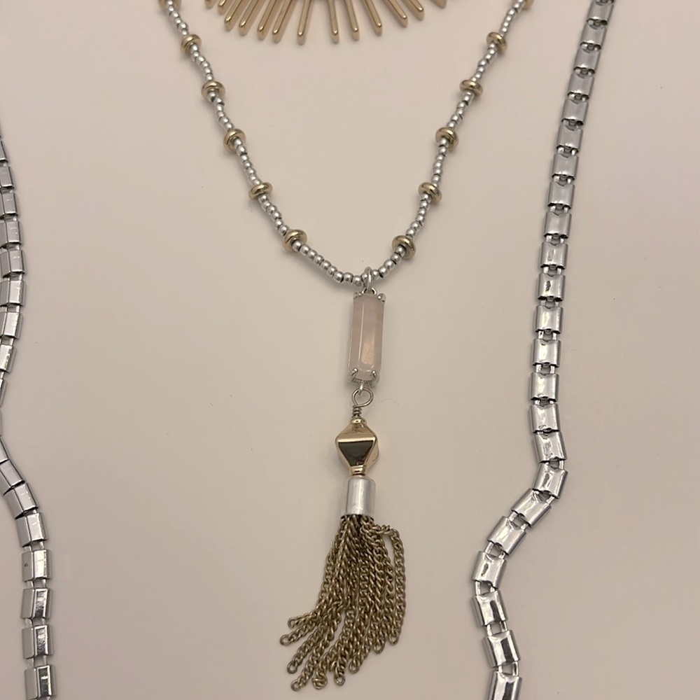 Stella and Dot Riad 7-in-1 or 3-in-1 layered rose quartz tassel Necklace EUC - Picture 4 of 10